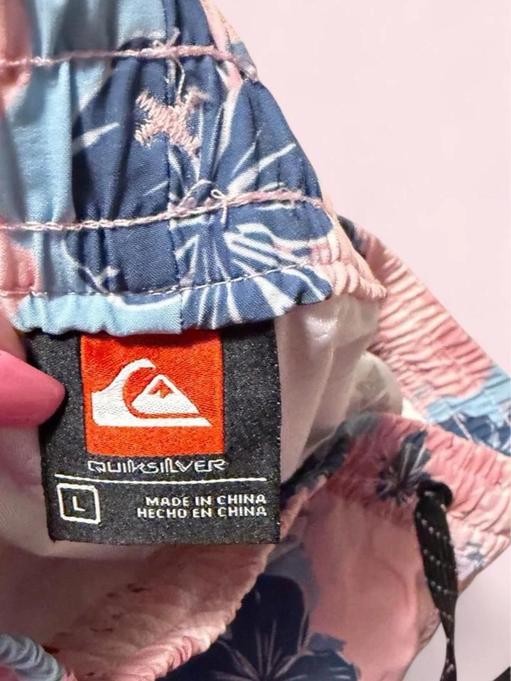 Quiksilver Men's Pink Floral Swim Hybrids with Blue Accents